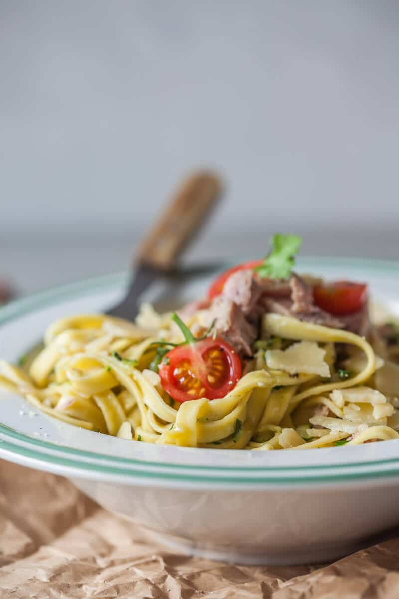 Delicious Zucchini Tuna Egg Noodles that are ready in just 15 minutes! This recipe is dairy-free. | Vibrant Plate