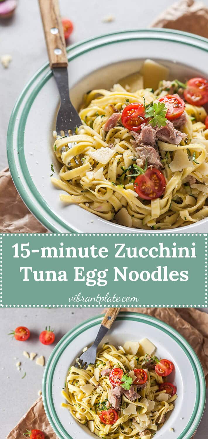Delicious Zucchini Tuna Egg Noodles that are ready in just 15 minutes! This recipe is dairy-free.