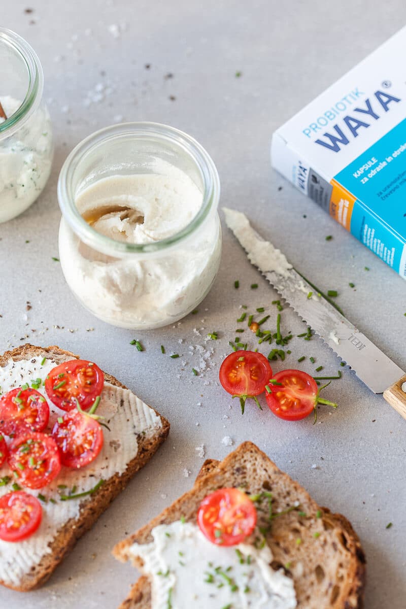 This Probiotic Vegan Cashew Spread makes making your own vegan cheese spread easy with cashews and probiotic capsules. | Vibrant Plate