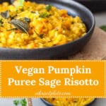 A creamy Vegan Pumpkin Puree Sage Risotto is the perfect meal on a rainy day. Easy & Gluten-Free! | Vibrant Plate