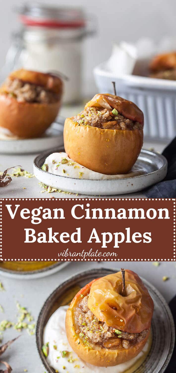 These Vegan Cinnamon Baked Apples are a classic Fall dessert, made vegan and suitable for a plant-based diet.