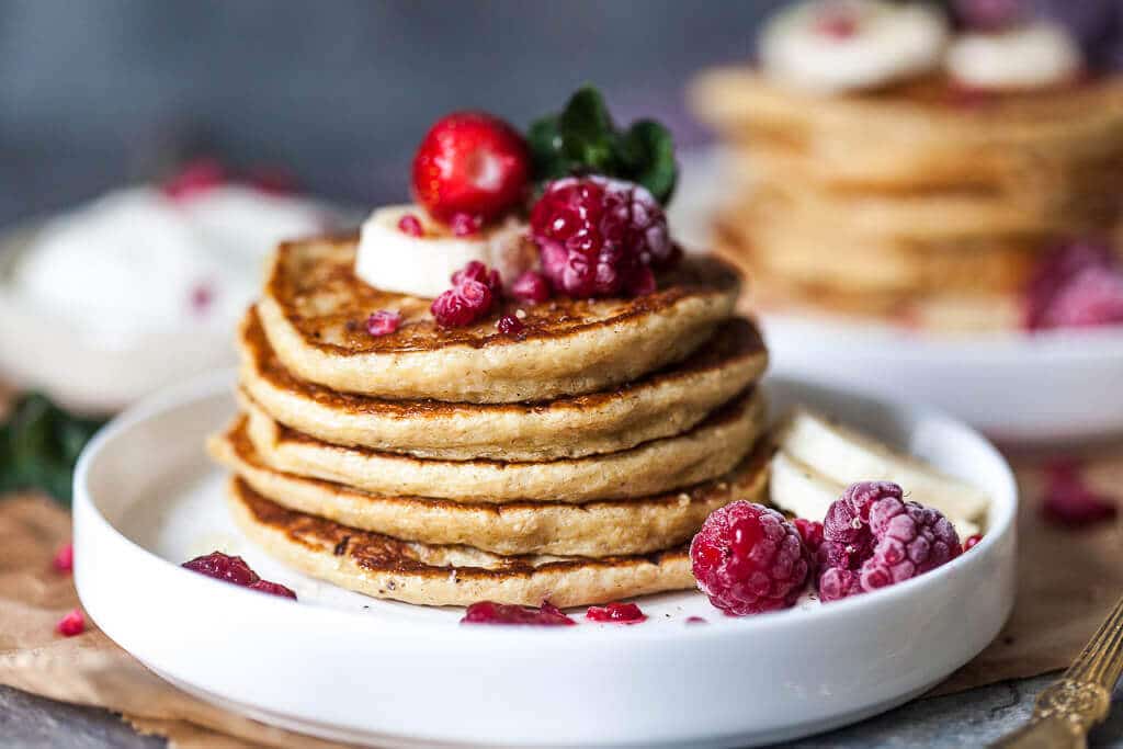 Gluten-Free Banana Oats Blender Pancakes - Vibrant plate