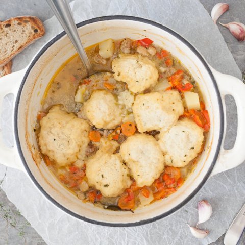 Chicken Stew with Fluffy Dumplings - Vibrant plate