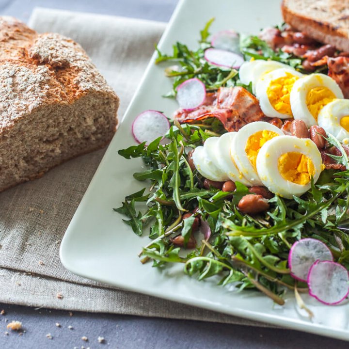 Dandelion Salad with Eggs and Bacon