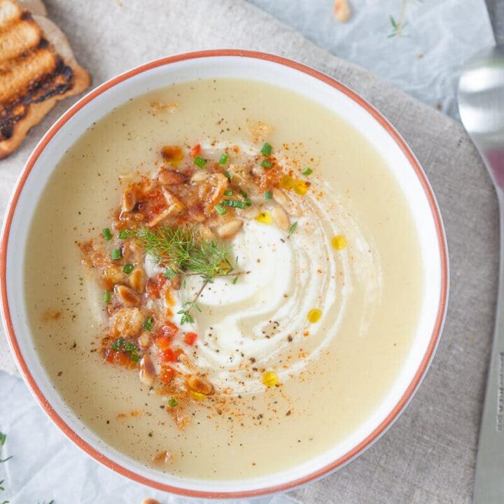 Easy Garlic and Potato Cream Soup - Vibrant plate