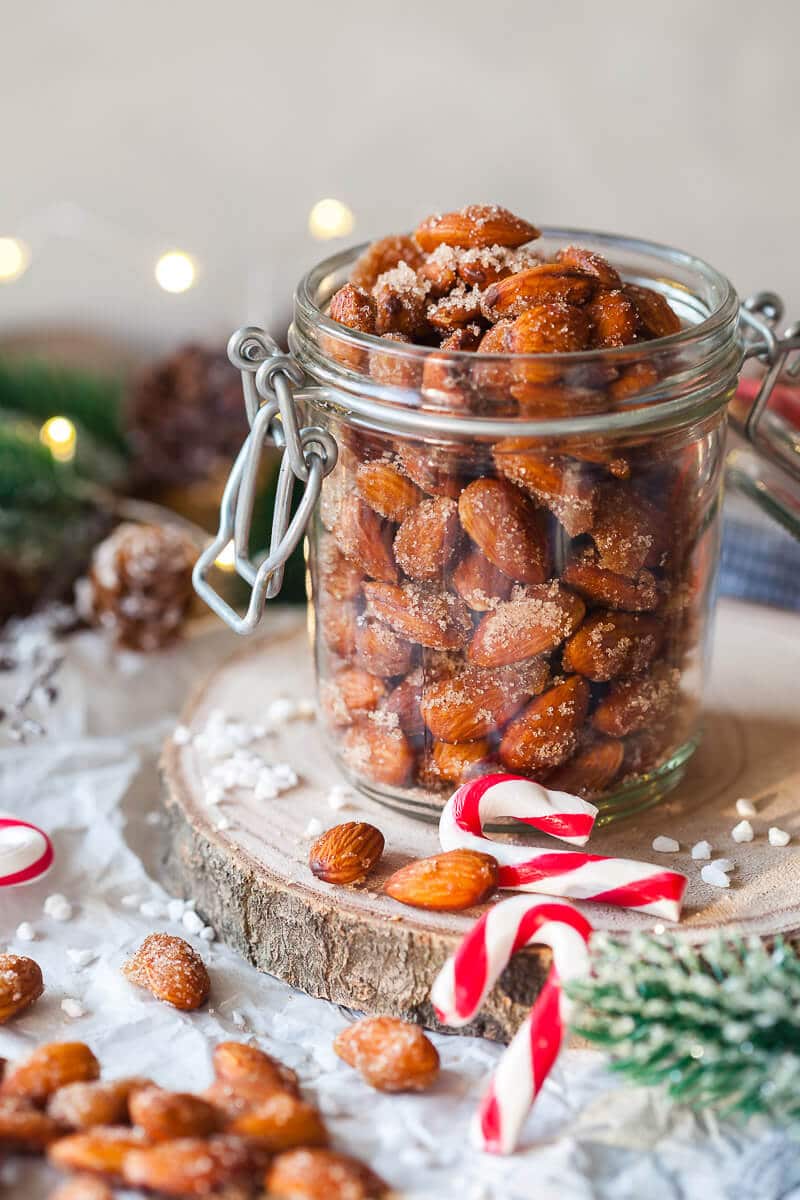 Maple Roasted Salted Almonds in a jar