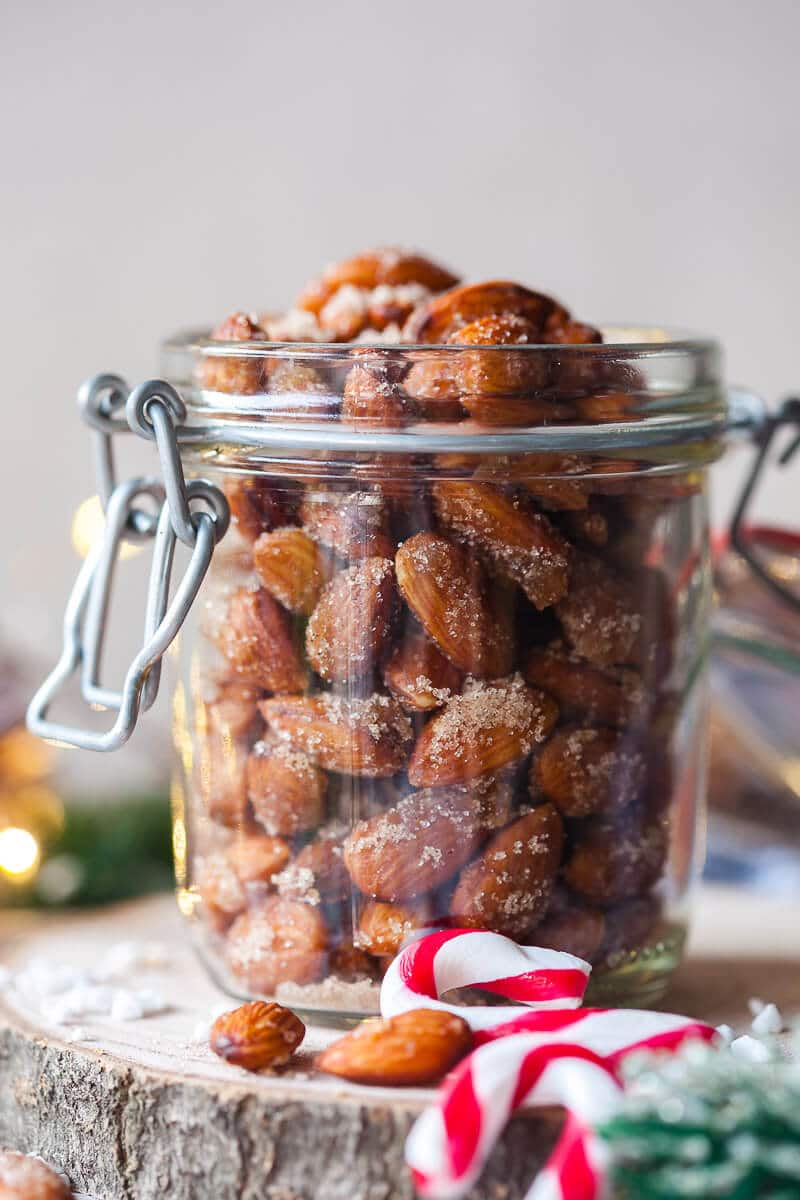 Maple Roasted Salted Almonds in a jar
