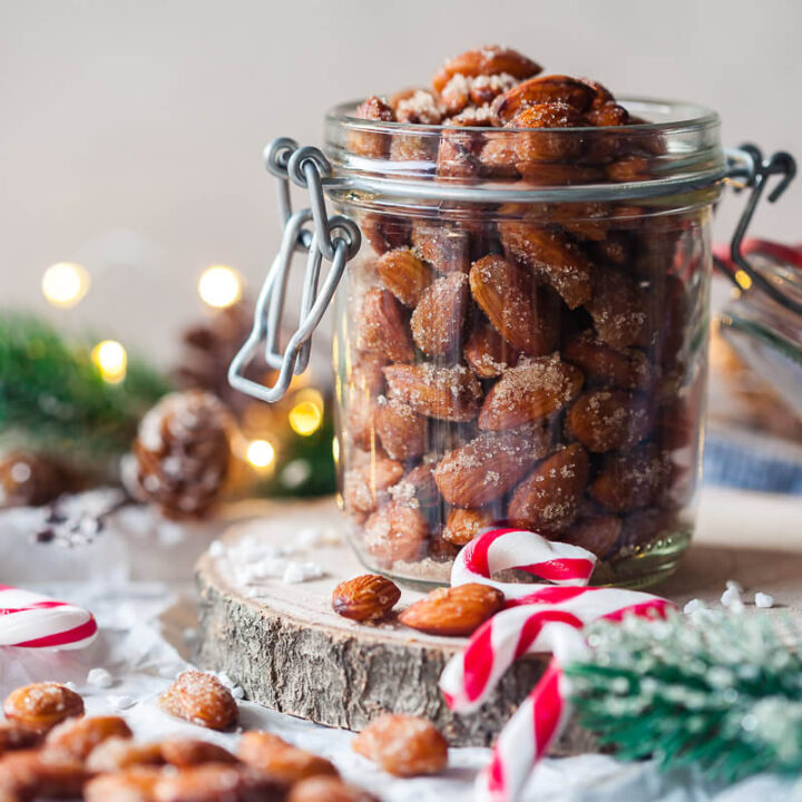 Maple Roasted Salted Almonds in a jar