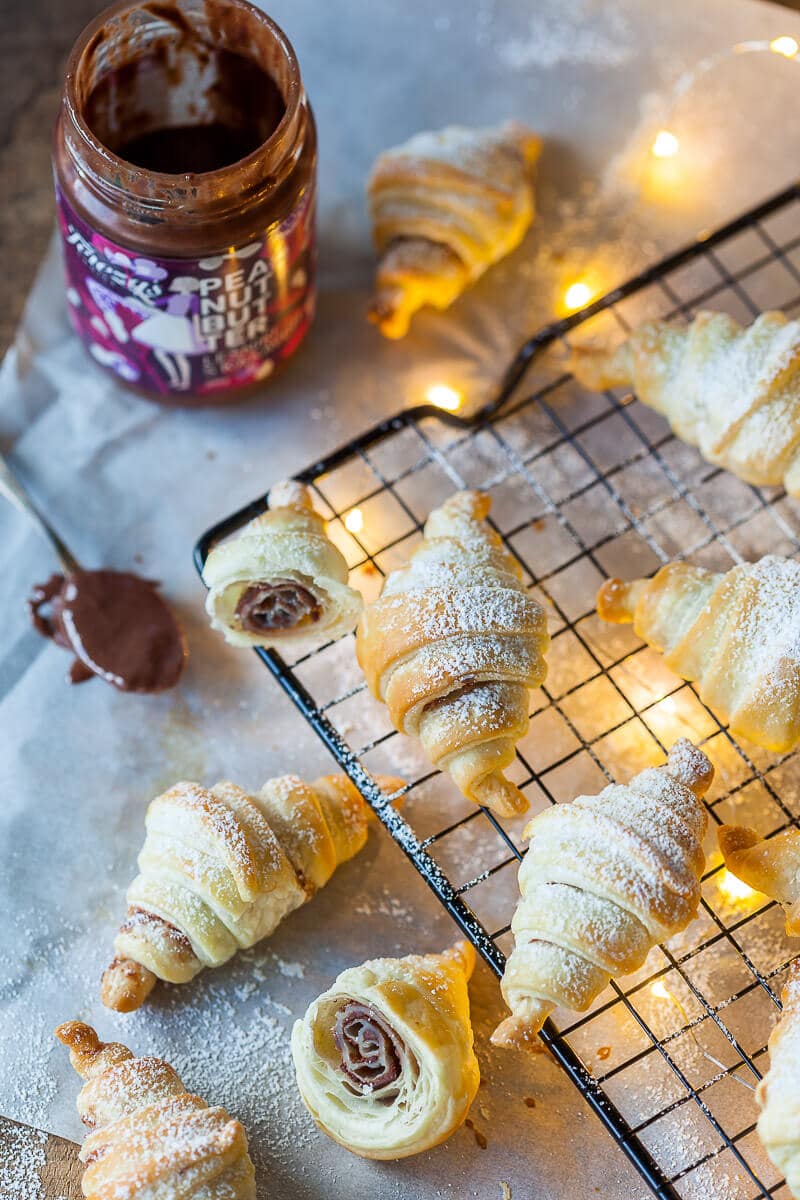 Peanut butter croissants on a cooling rack