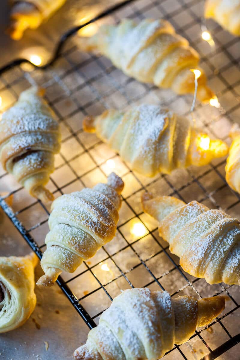 Peanut butter croissants on a cooling rack