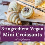 Ridiculously easy vegan mini croissants with only 3 ingredients and filled with delicious peanut butter and cacao spread.