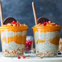 Persimmon Puree and Chia Pudding in glasses