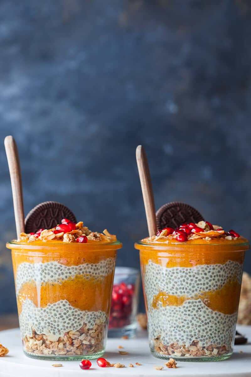 Persimmon Puree and Chia Pudding in glasses