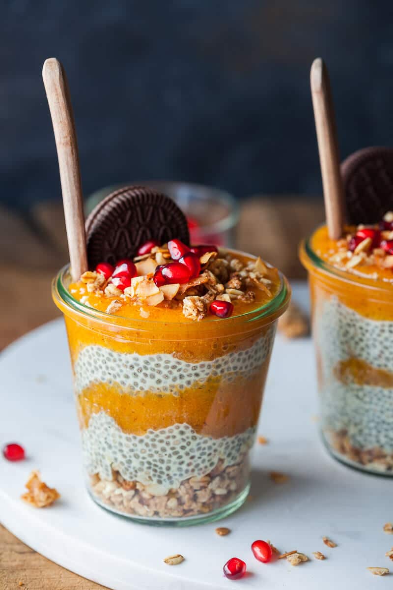 Persimmon Puree and Chia Pudding in glasses