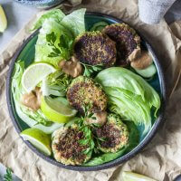 Tofu Zucchini Fritters with Peanut Sauce