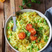 Turmeric Leek Vegan Risotto on a plate