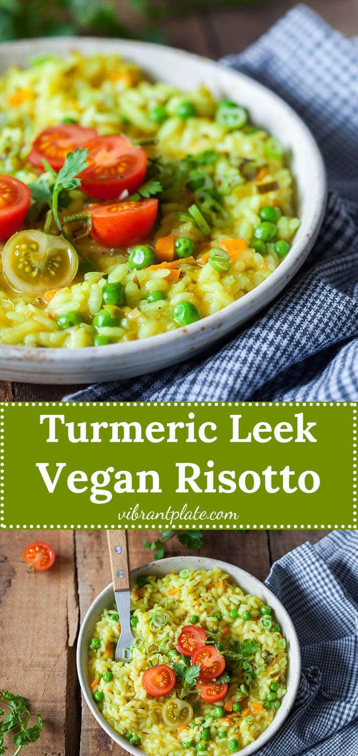 This Turmeric Leek Vegan Risotto is a great winter meal when your fridge is running low on ingredients! Gluten-free and Vegan.