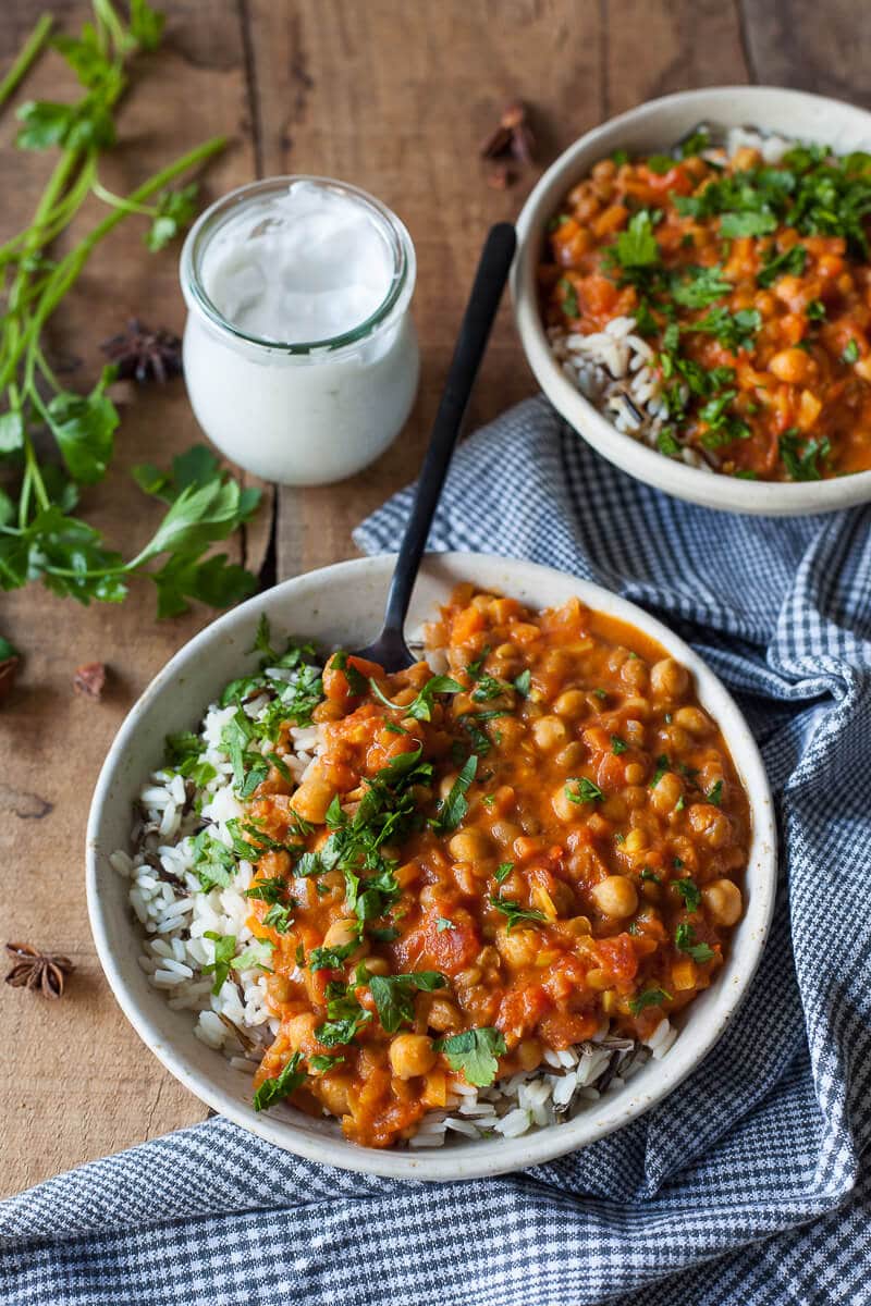 Chickpea Lentil Coconut Curry in a bowl