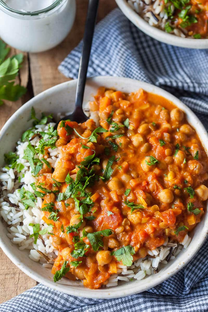 Chickpea Lentil Coconut Curry in a bowl