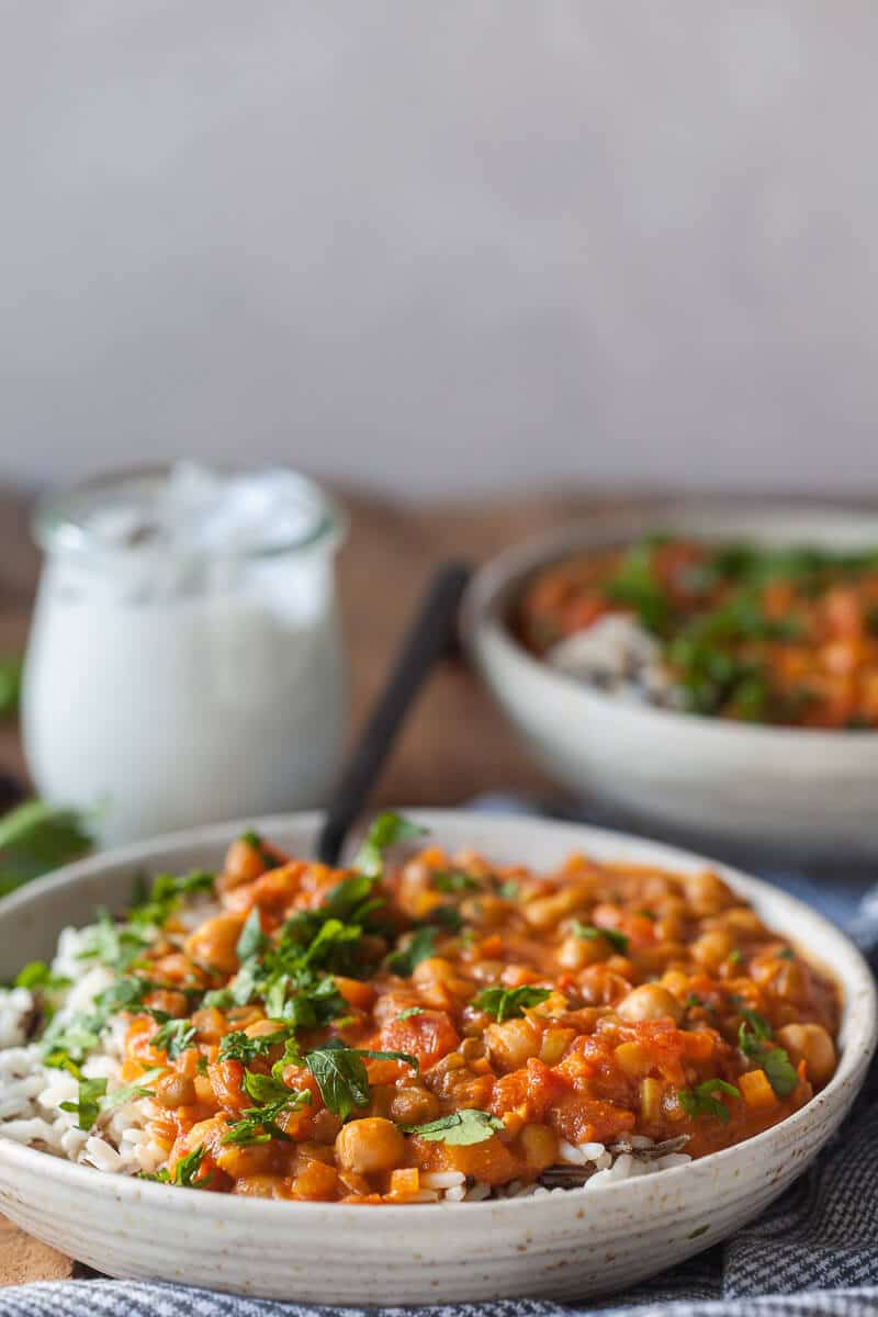 Chickpea Lentil Coconut Curry in a bowl