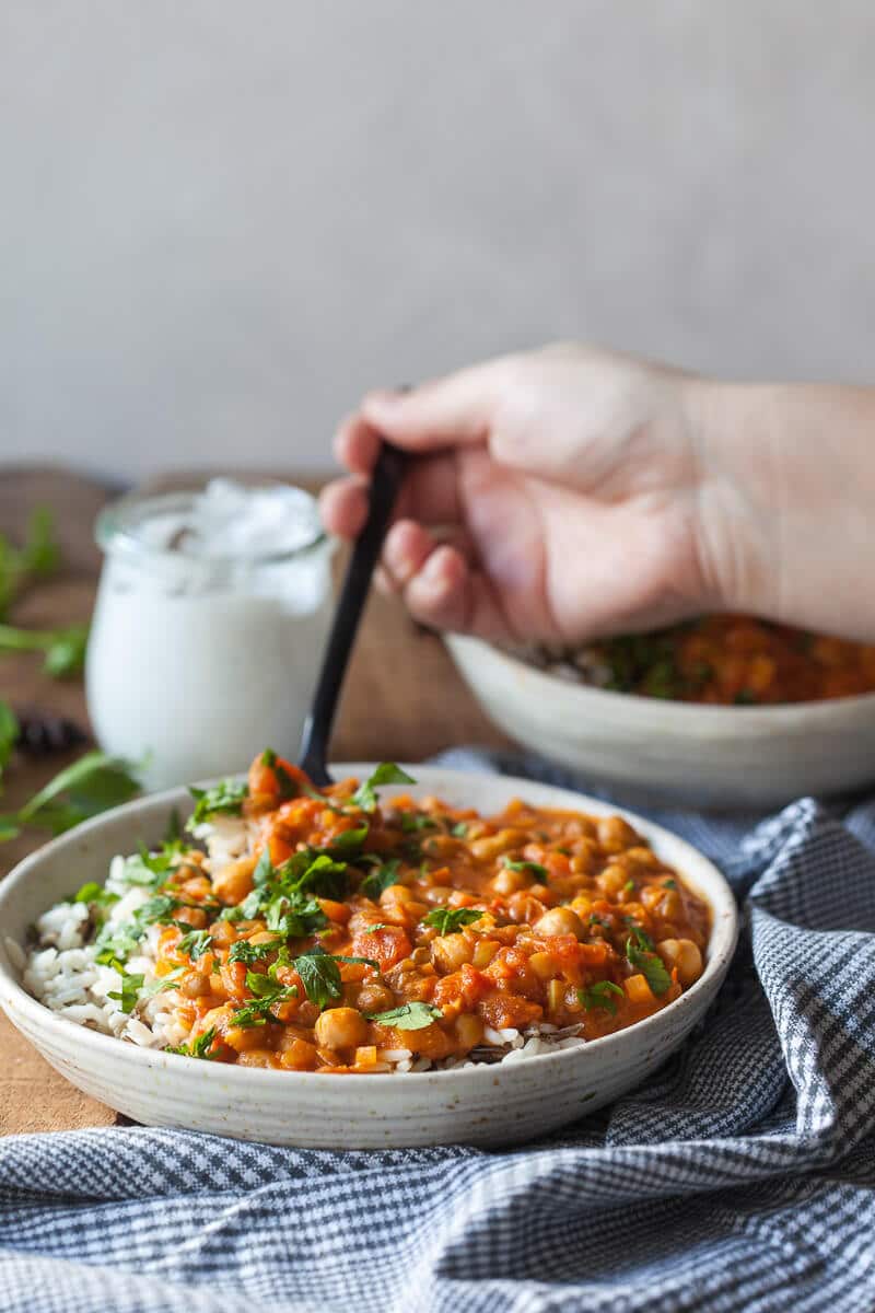 Chickpea Lentil Coconut Curry in a bowl