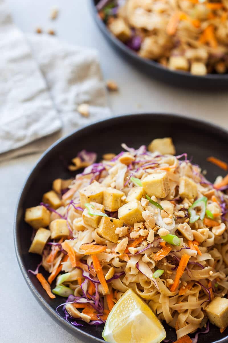 Vegan Pad Thai with Tofu in Peanut Sauce {Gluten-Free} - Vibrant plate