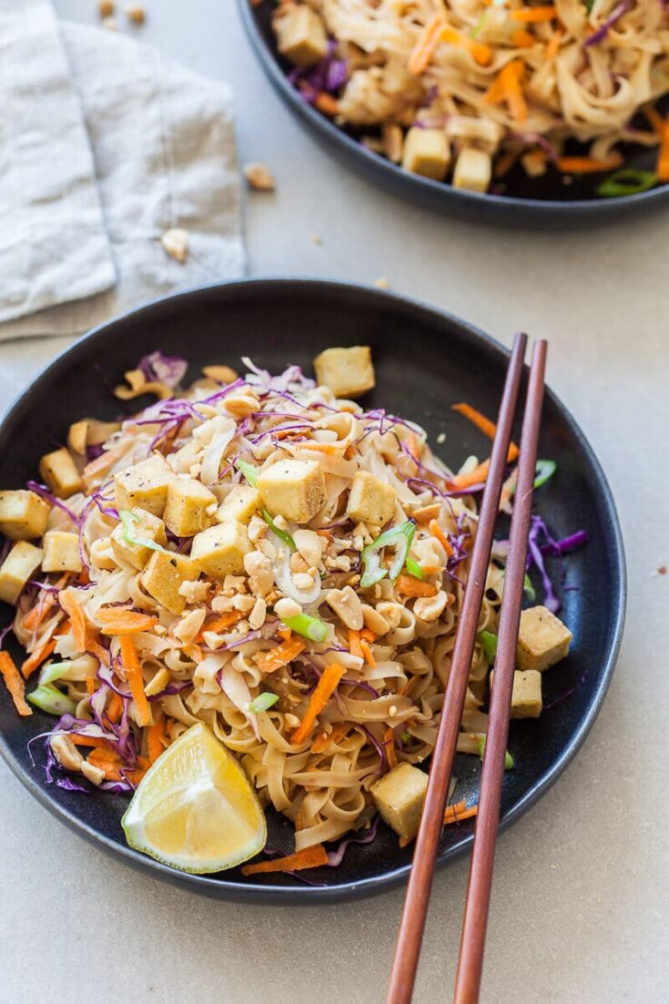Vegan Pad Thai with Tofu in Peanut Sauce is a plant-based and gluten-free comfort meal, creamy and delicious!