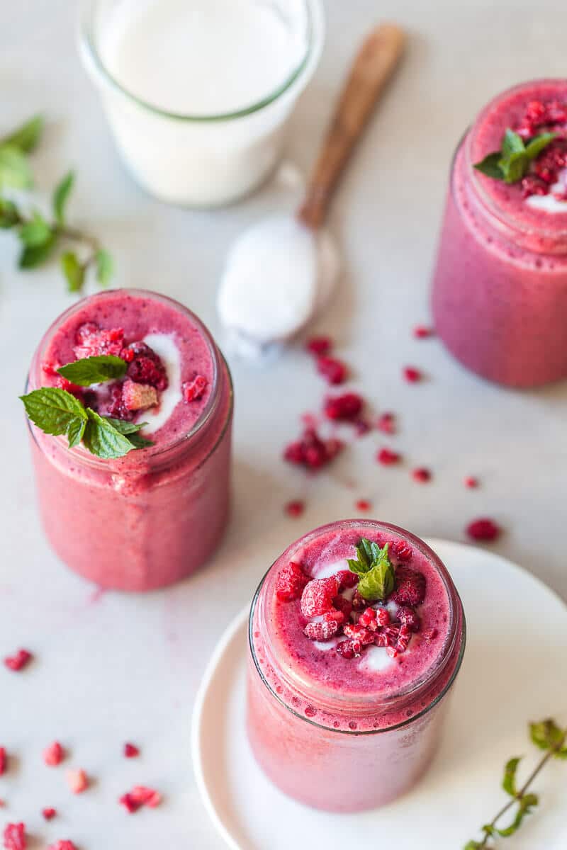 Vegan Probiotic Berry Smoothie in jars