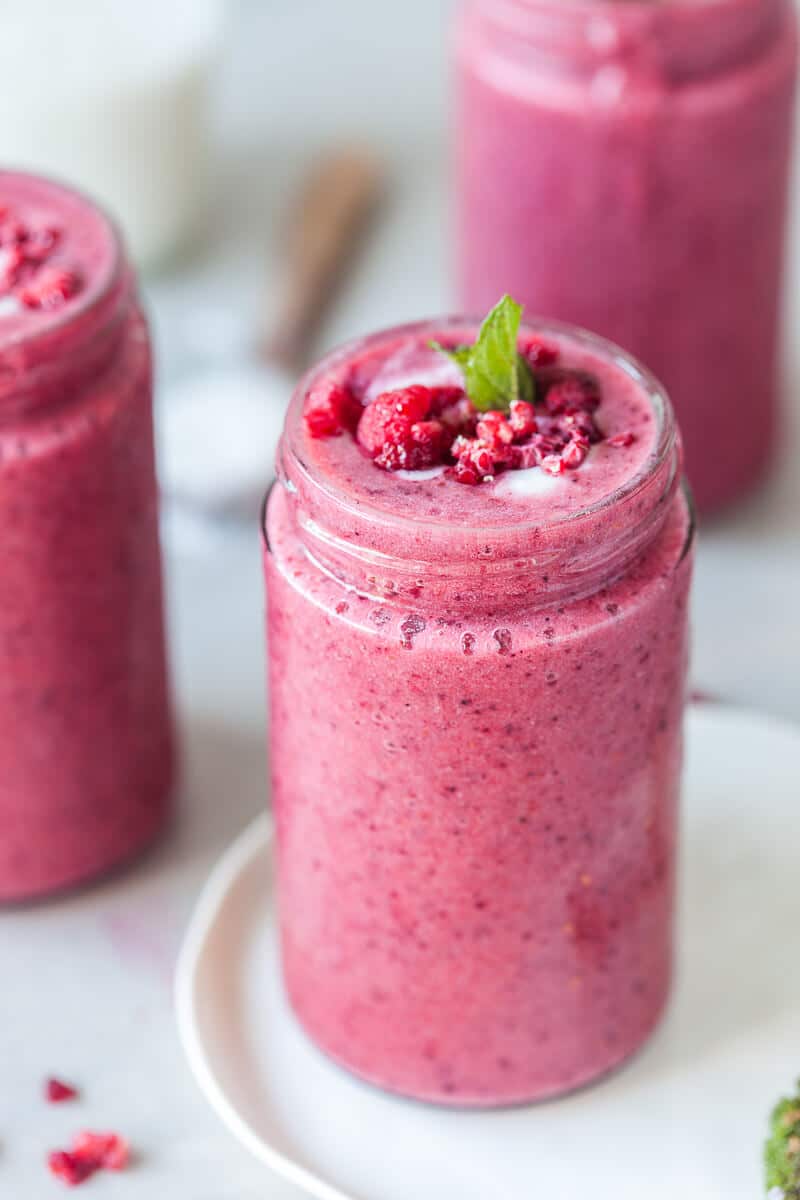 Vegan Probiotic Berry Smoothie in jars