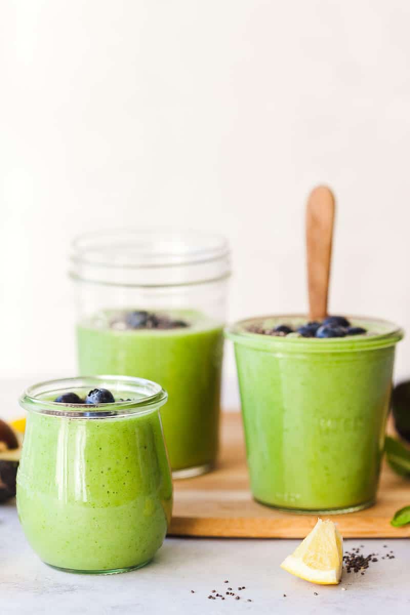 Super Green Avocado Smoothie in jars