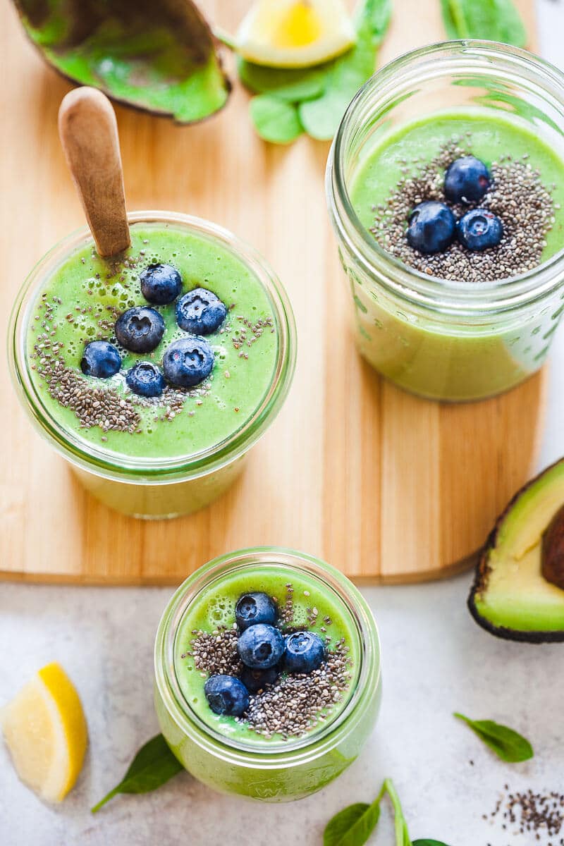 Green Avocado Smoothie in jars