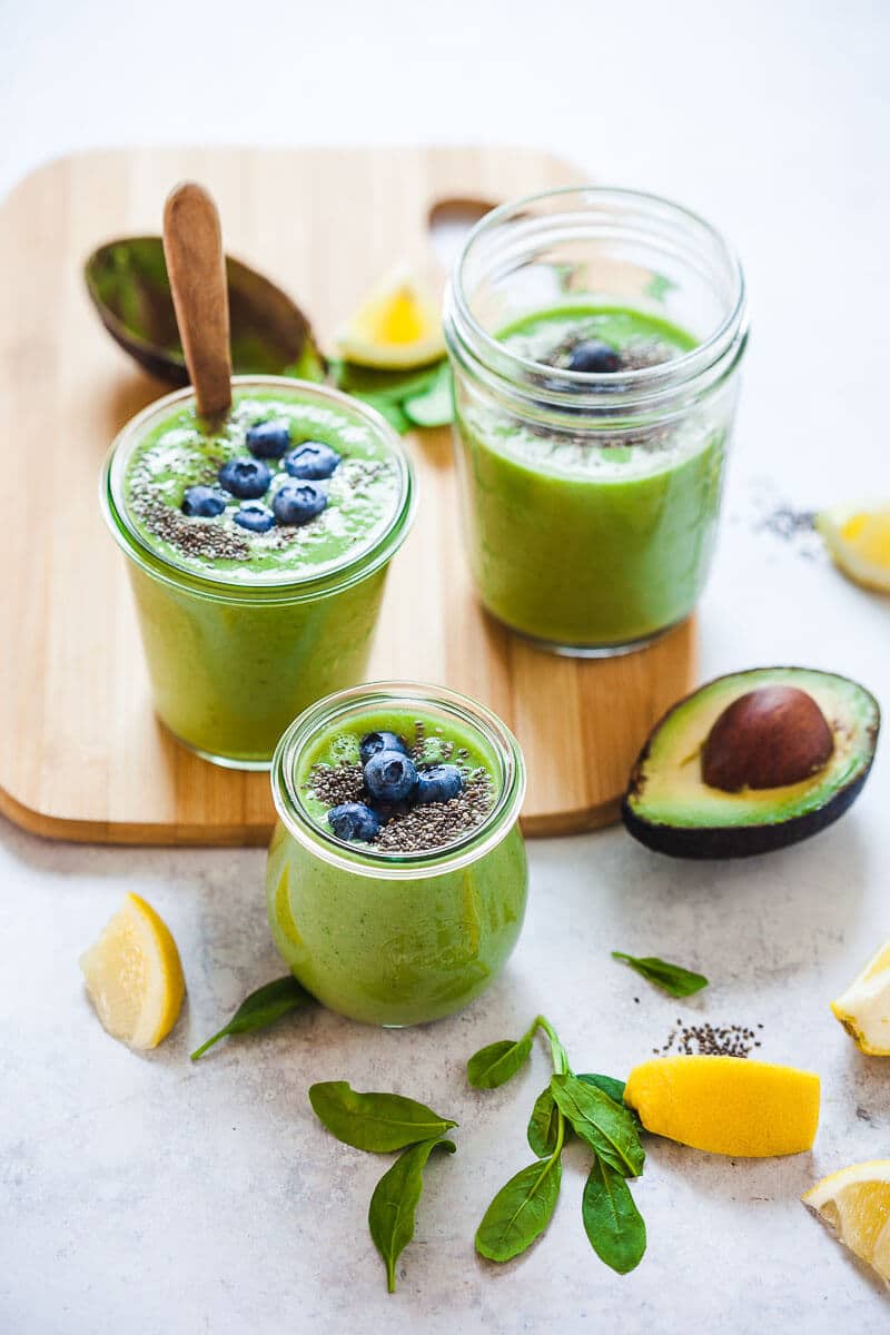 Green Avocado Smoothie in jars