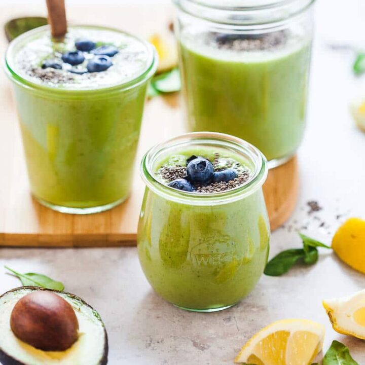 Super Green Avocado Smoothie in jars