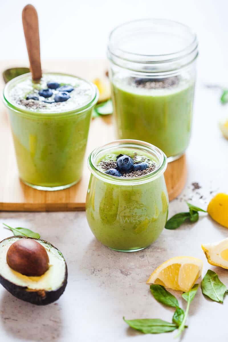 Super Green Avocado Smoothie in jars