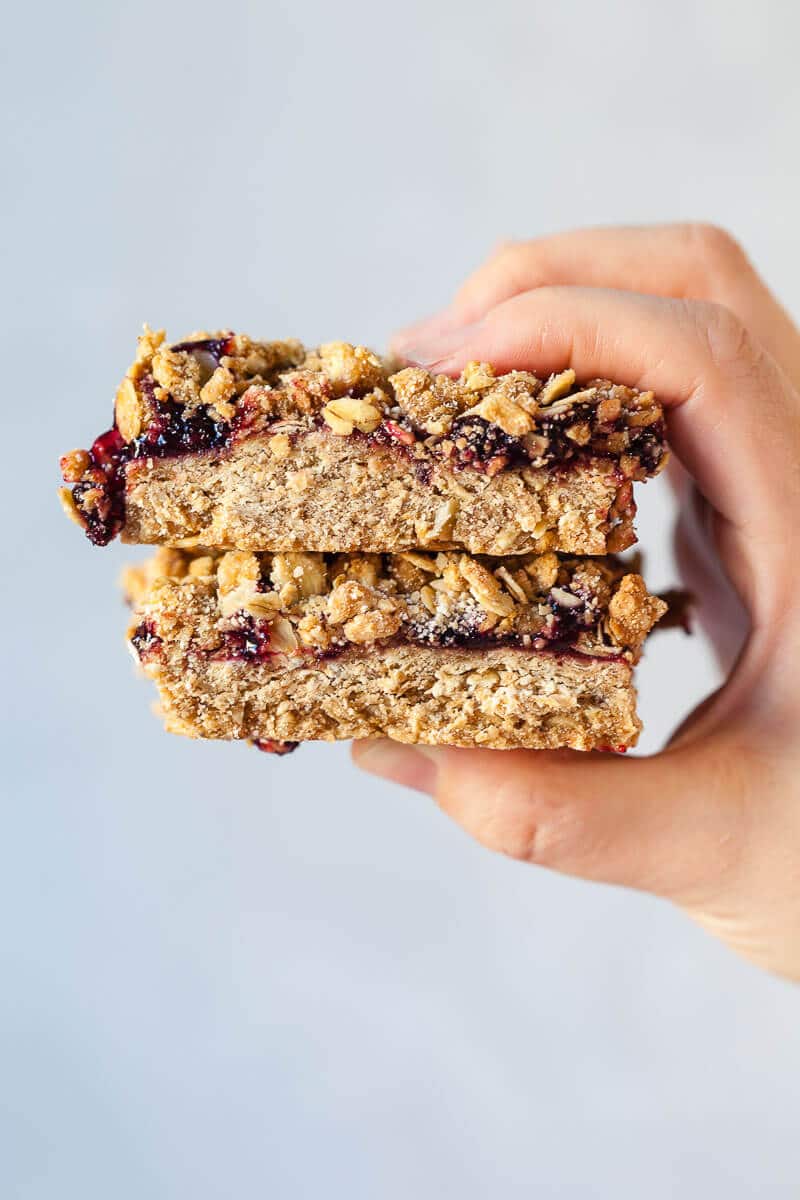 Oatmeal Crumble Bars in hands