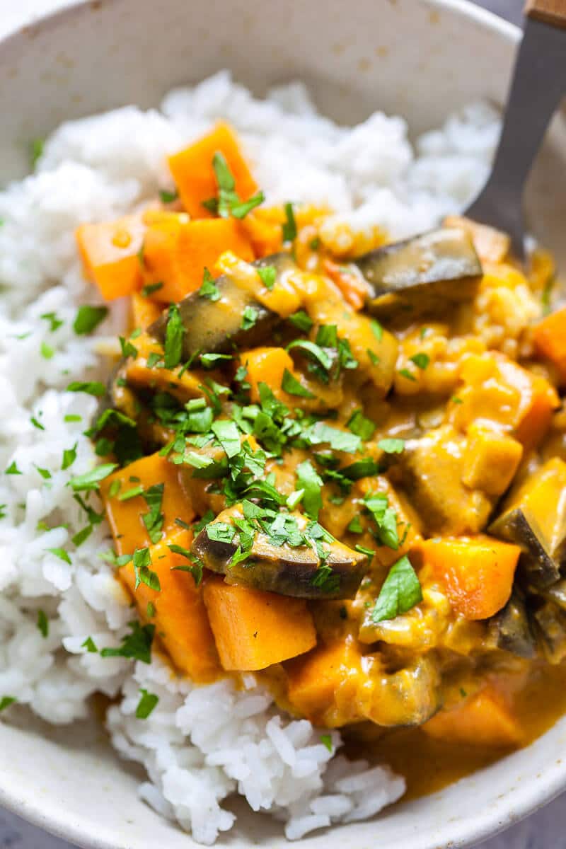 Eggplant Sweet Potato Curry {Vegan, Gluten-Free} - Vibrant plate