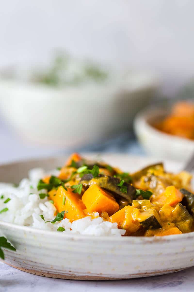 Eggplant Sweet Potato Curry in a bowl