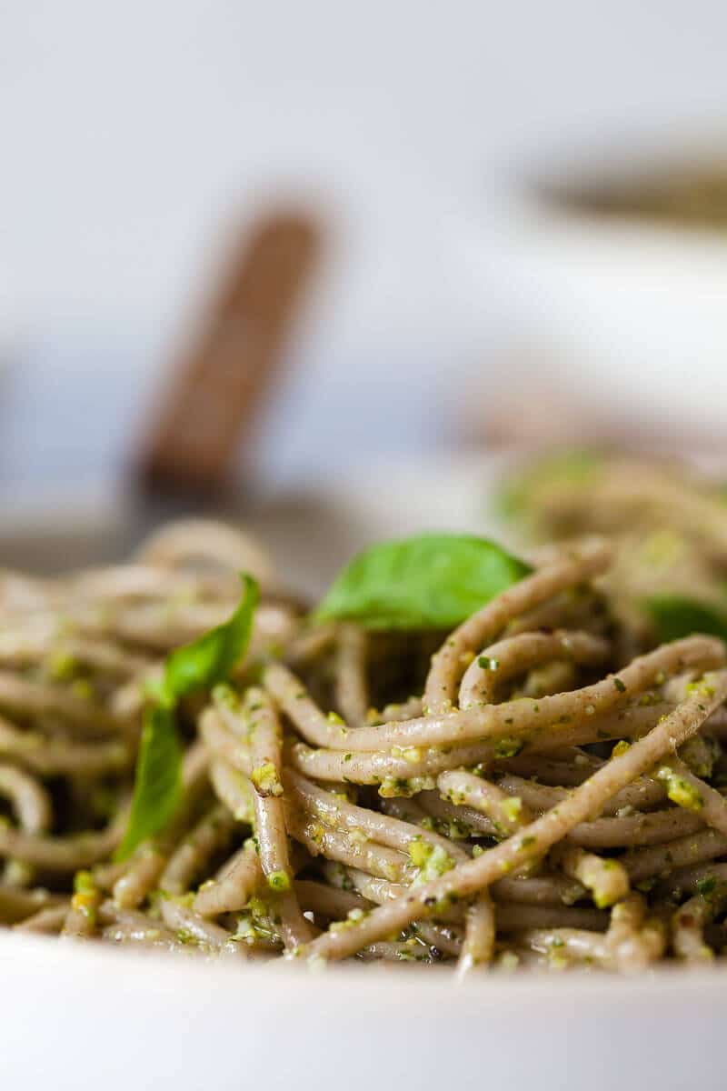 Vegan Green Pesto Pasta on plates