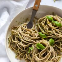 Vegan Green Pesto Pasta on plates