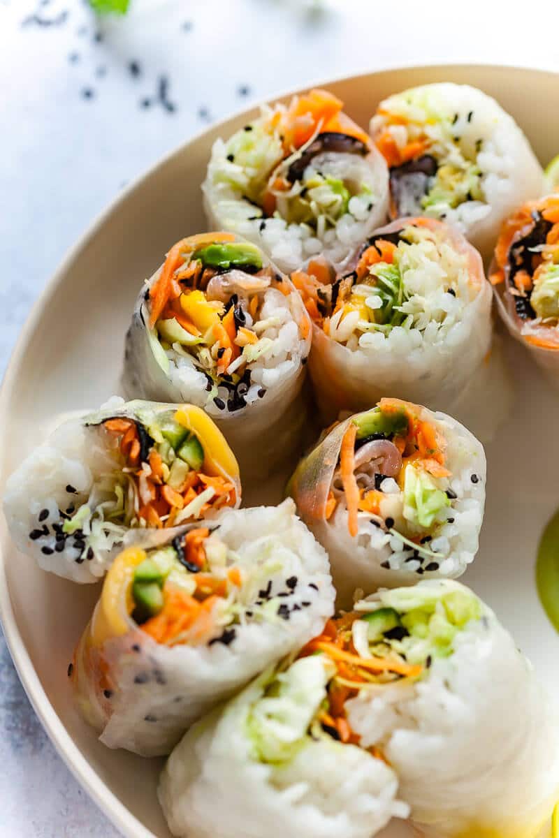 Vegan Fresh Sushi Spring Rolls closeup