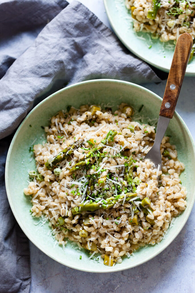 Vegan Barley Asparagus Risotto with Peas Vibrant plate