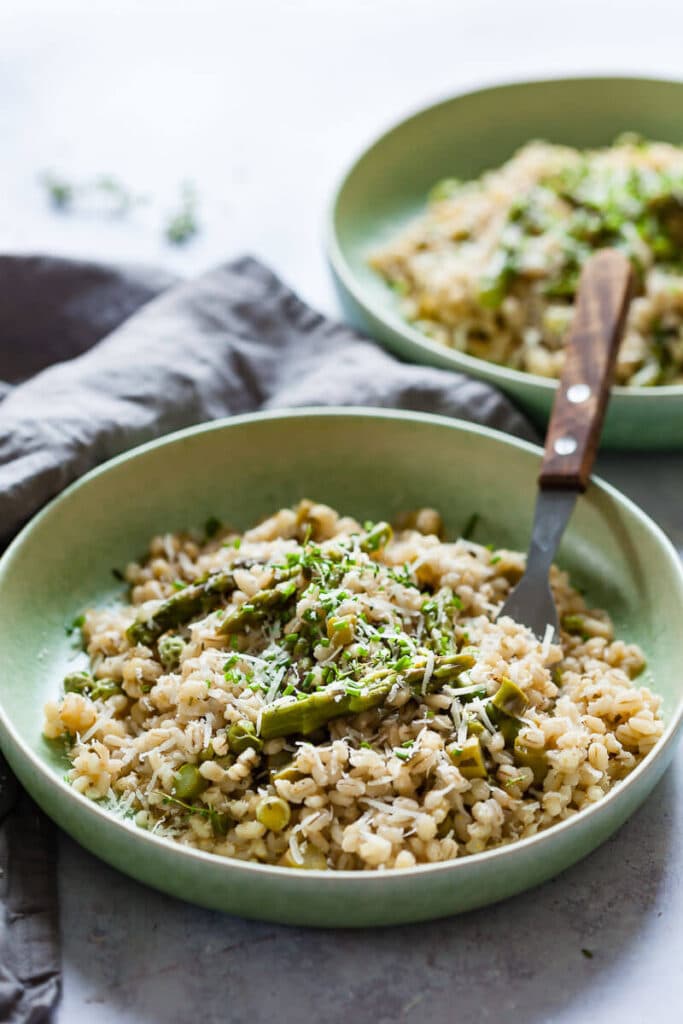 Vegan Barley Asparagus Risotto with Peas Vibrant plate