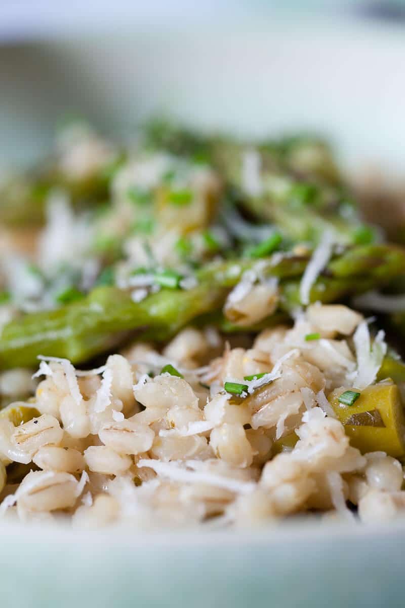 Vegan Barley Asparagus Risotto closeup