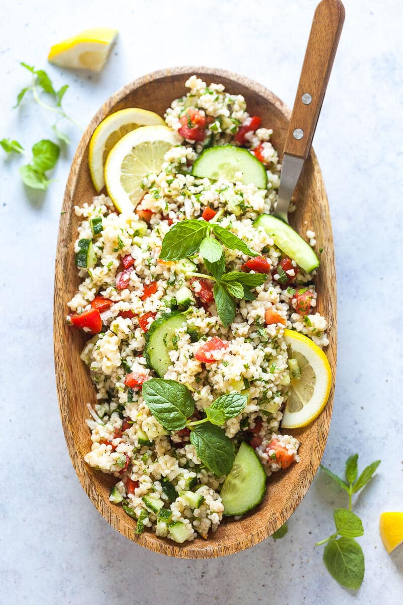 Mint Cucumber Tabbouleh Salad in a bowl