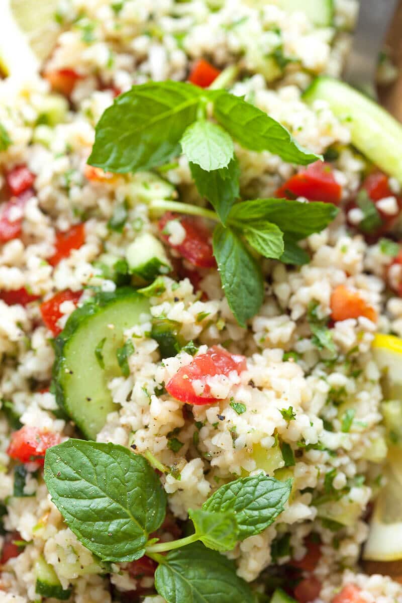 Mint Cucumber Tabbouleh Salad up close