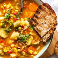 Vegan Roasted Corn and Pepper Soup closeup