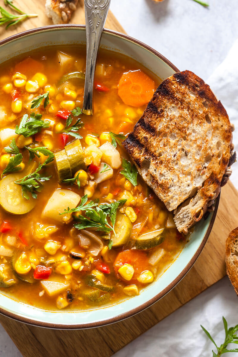 Vegan Roasted Corn and Pepper Soup closeup