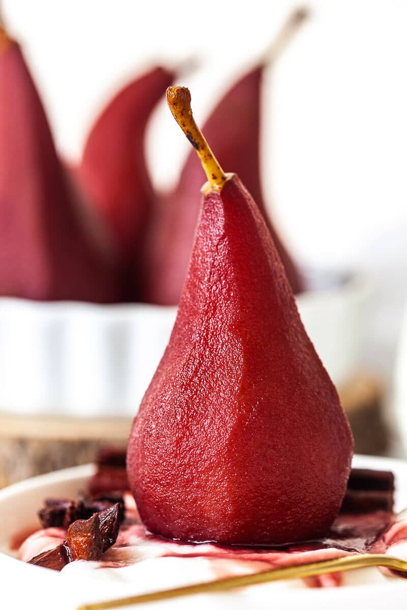 Upclose Spiced Red Wine Poached Pears