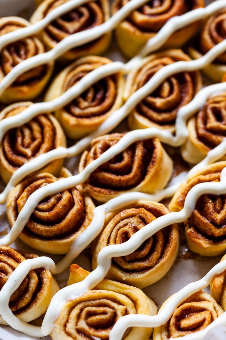 Vegan Pizza Dough Cinnamon Rolls Up Close