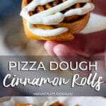 Vegan Pizza Dough Cinnamon Rolls In hand